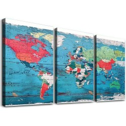 World map picture canvas wall painting suitable for living room bedroom or bathroom wall decoration, waterproof stretchable and can be hung directly