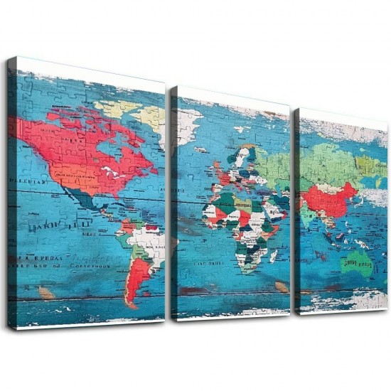 World map picture canvas wall painting suitable for living room bedroom or bathroom wall decoration, waterproof stretchable and can be hung directly