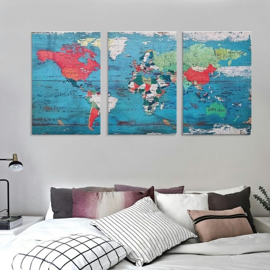 World map picture canvas wall painting suitable for living room bedroom or bathroom wall decoration, waterproof stretchable and can be hung directly