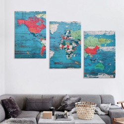 World map picture canvas wall painting suitable for living room bedroom or bathroom wall decoration, waterproof stretchable and can be hung directly